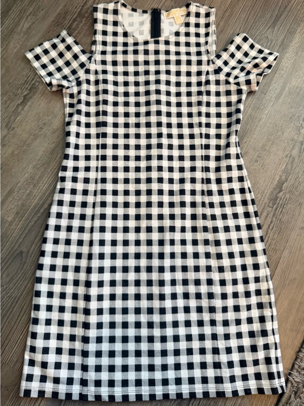 Michael Kors Black and White Gingham Midi Dress